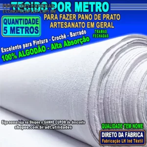 Tecido por Metro Para Fazer Pano de Prato Guardanapo Toalha de Cozinha Copa 100 Algodão Branco Liso Grande Largura Rolo 70cm