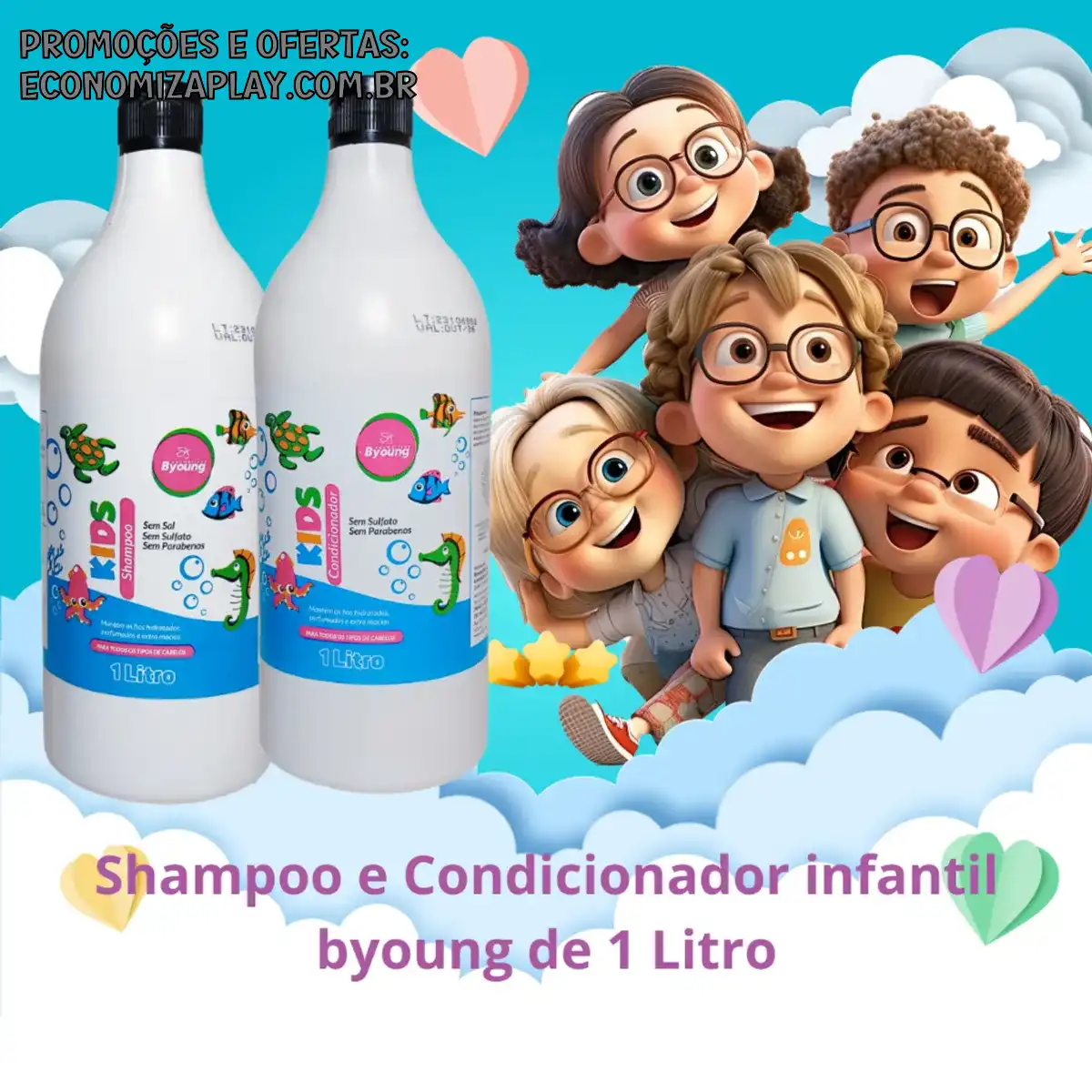 Kit Shampoo e Condicionador infantil Byoung Sem Sal 2 Litros