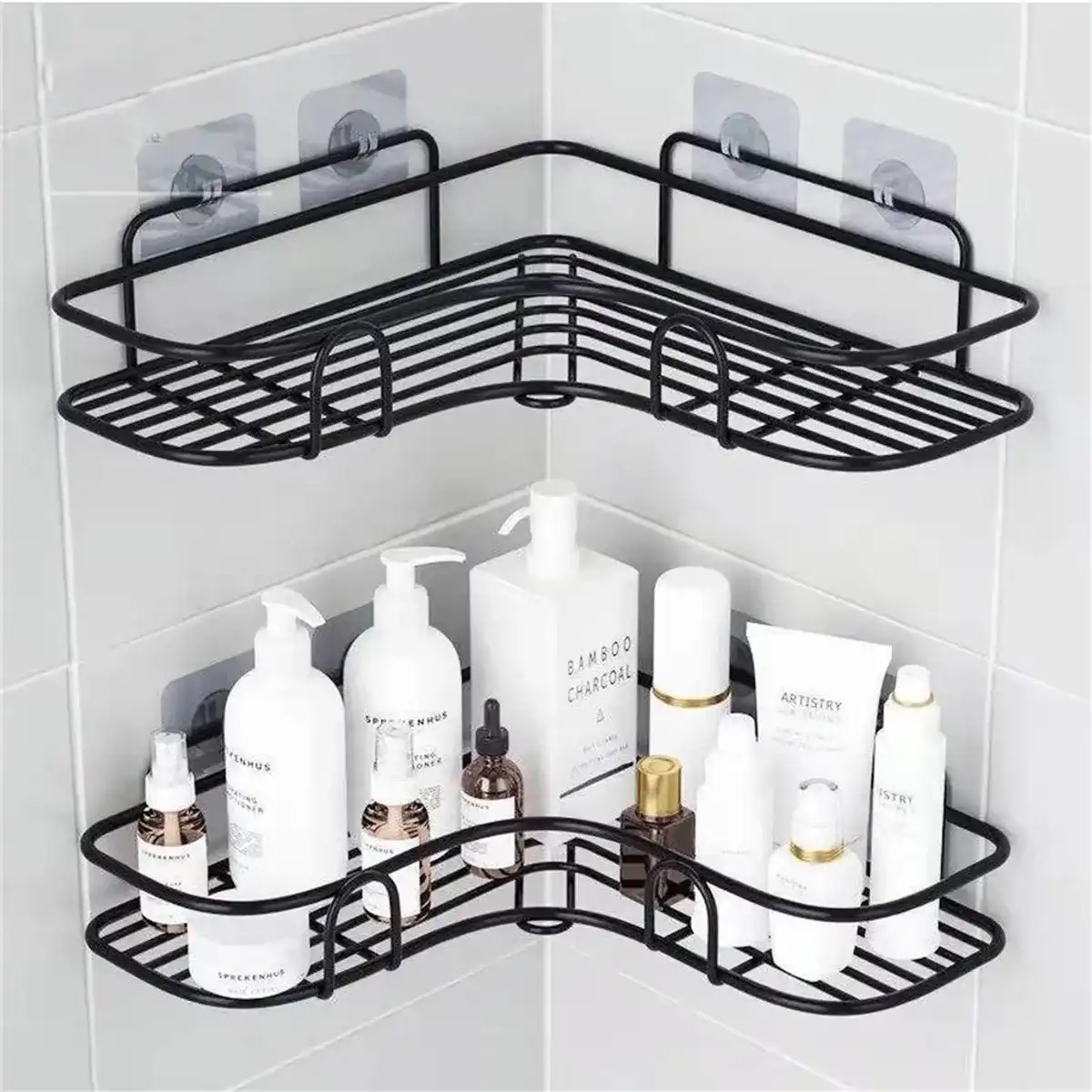 Prateleira de banheiro shampoo organizador de sabão triângulo suporte adesivo para parede para cozinha e banheiro