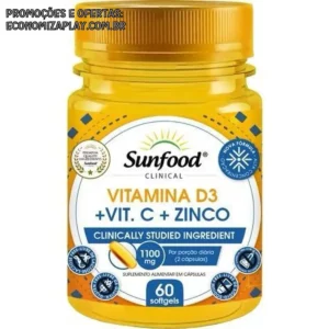 Vitamina D3 Vit C Zinco 1100mg 60 Softgels Sunfood