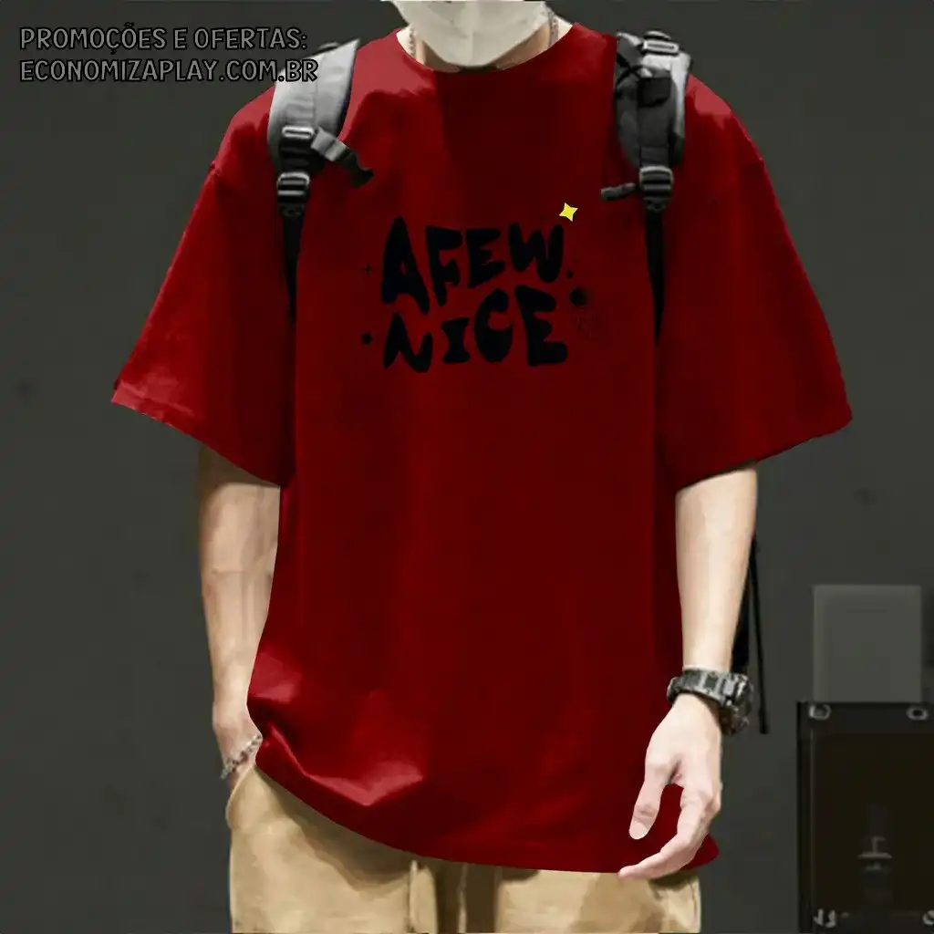 Camiseta Larga Unissex Aesthetic Estampa Afew Nice Blusa Manga Curta Ombro Caído Muito Bom Tshirt Swag Streetwear Skate