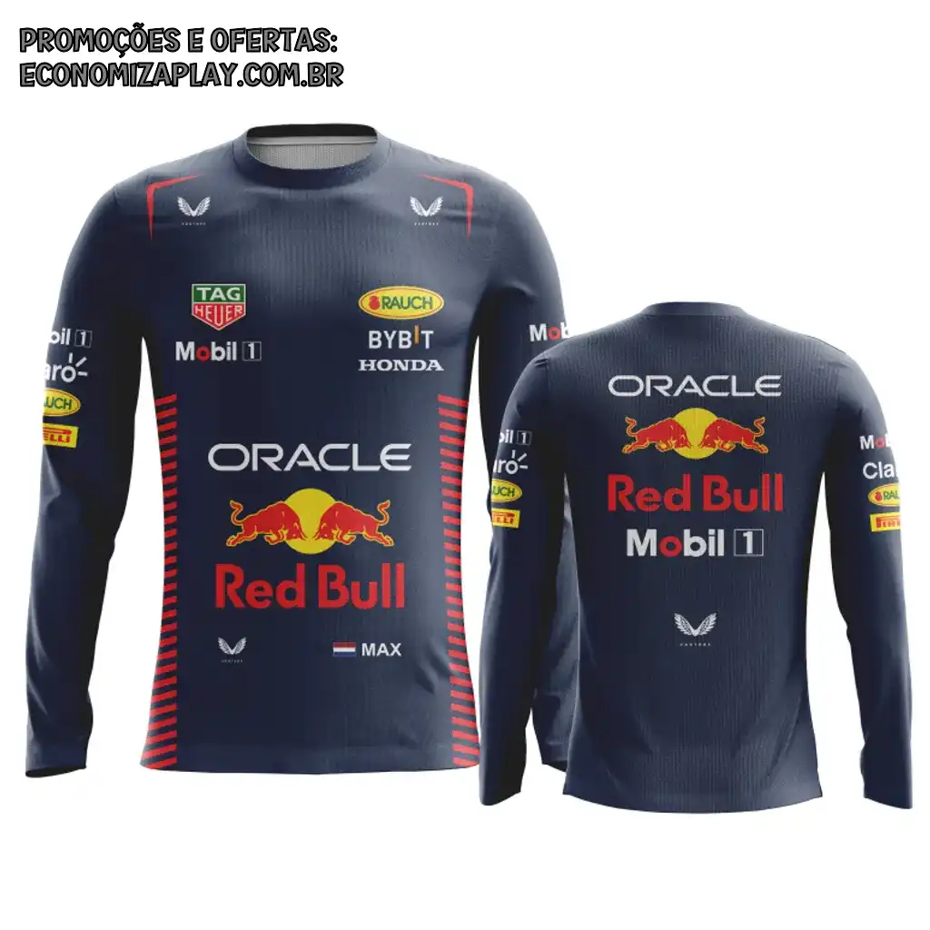 Camiseta Manga Comprida Max Verstappen redbull 2023 formula 1 proteção UV azul