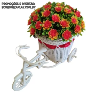 Bicicleta Miniatura com Arranjo de Flores Artificial Mesa Vitrine Decoração Balcão CoraçãoBucho Lindos e Delicados
