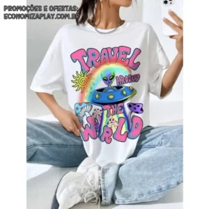 Camiseta Streetwear Aliens Desenho Algodão Unissex