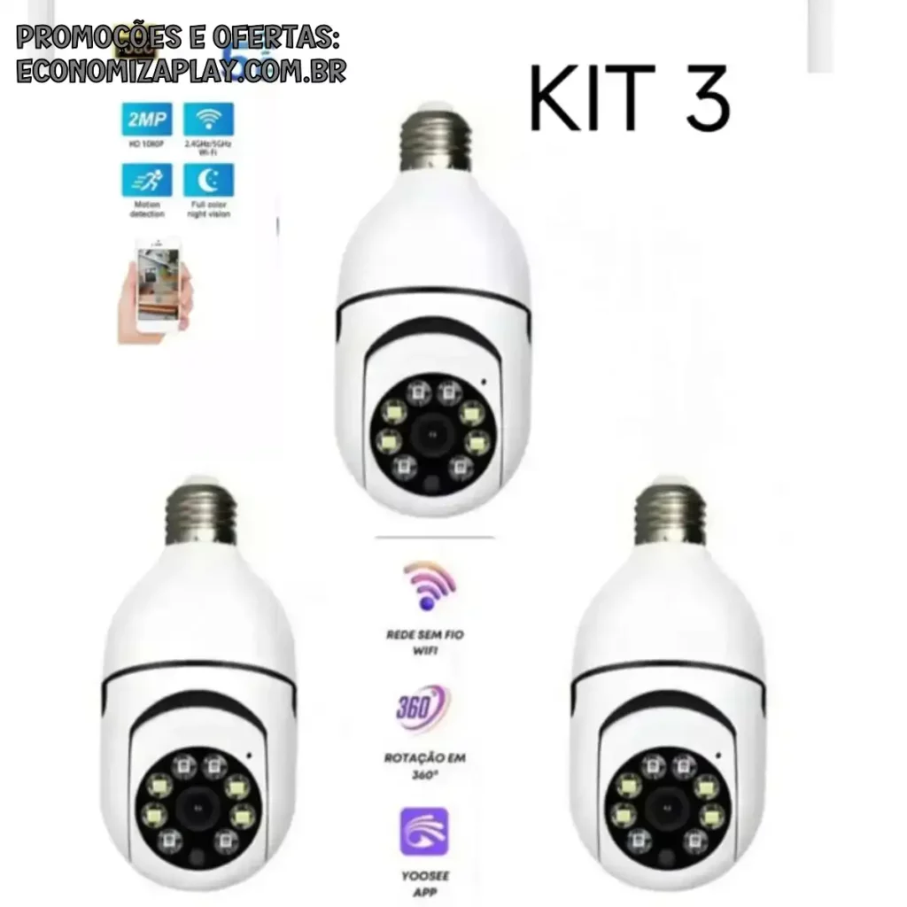Kit3 Câmeras de segurança 5G 24G a Prova Dágua Sem fio gira 360 full HD visão notturna