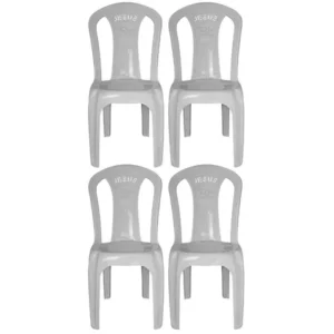 KIT 4 Cadeira Plástica Bistrô Jesus Branca Ideal Para Igreja 152Kg