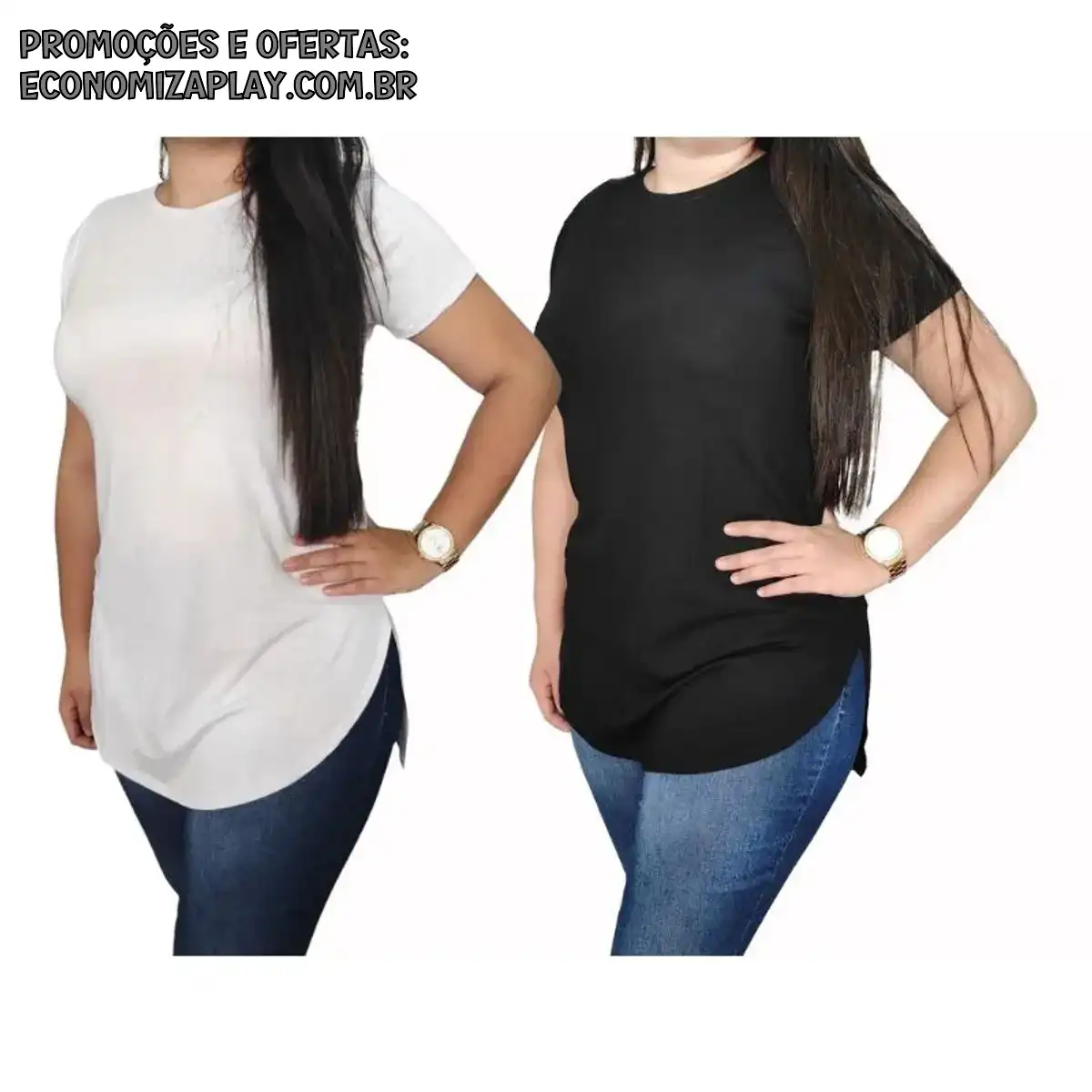 Kit 2 Camiseta Longline Feminina Academia Lisa Promoção Plus