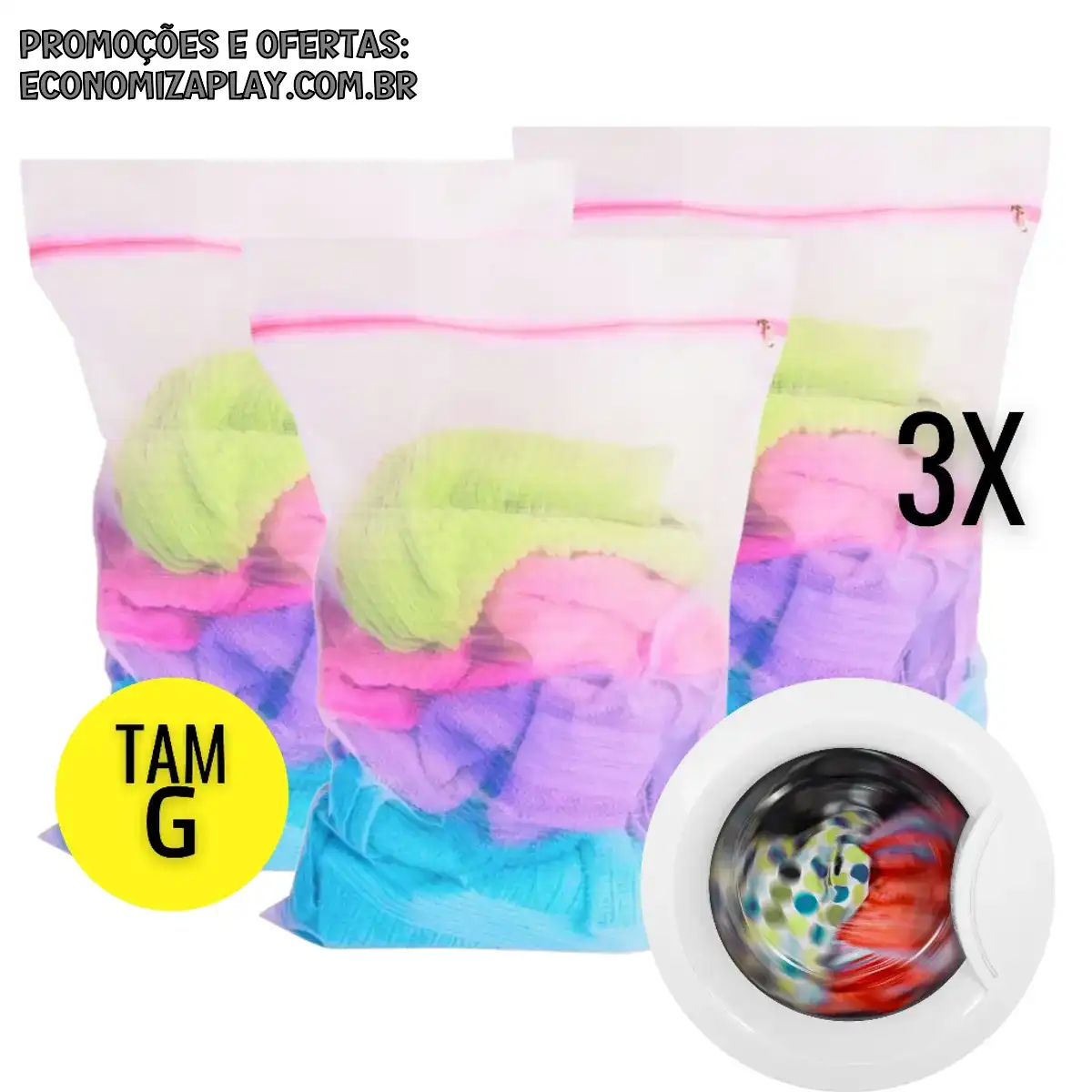 Kit 3 Sacos de Lavar Roupas Grande Protetor Para Tecidos Delicados Evita Bolinhas