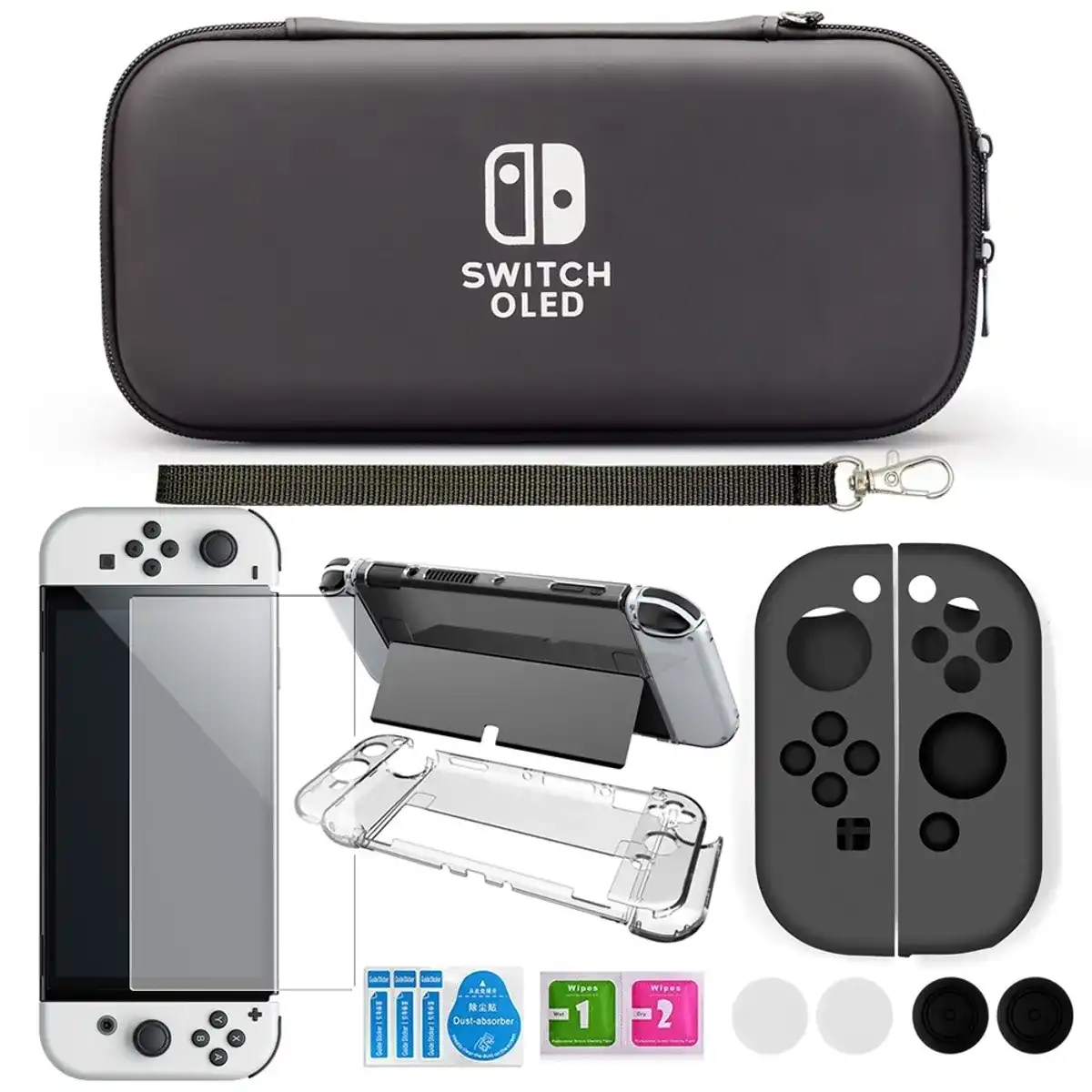 Kit Acessórios Para Nintendo Switch OLED Carry Bag De Armazenamento Com 10 Slots De Cartão De Jogo Caso Capa Dura Claro