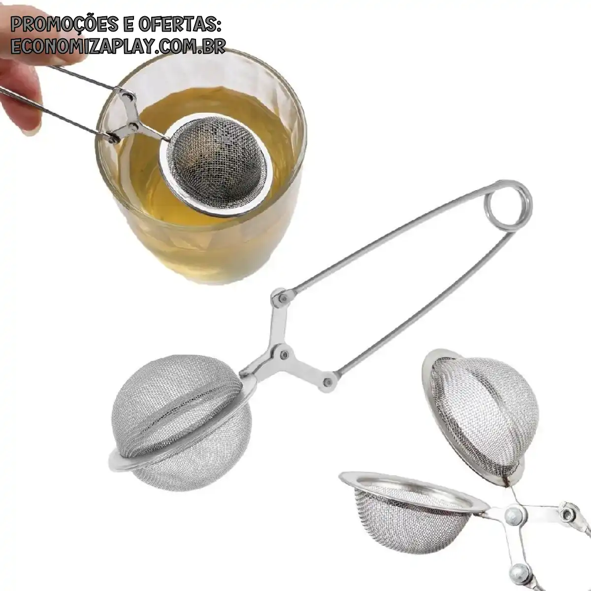 Infusor e Coador De Chá em Aço Inox Peneira Ervas Individual Com Cabo Pinça Resistente