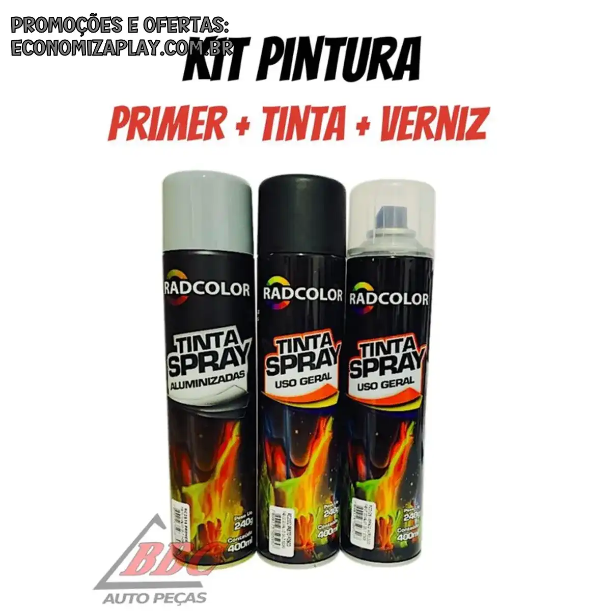 Kit Pintura Tintas Spray Uso Geral e Automotivo 400ML Radcolor