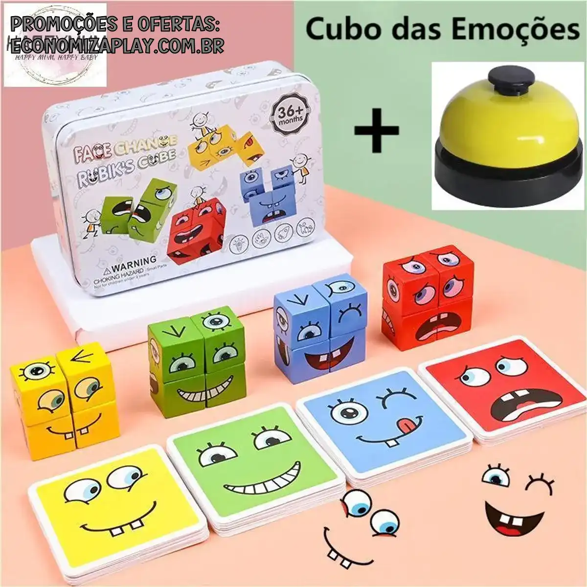 Jogo Educativo Cubo das Emoções 64 Cartas Brinquedo Jogos De Aprendizagem Emoji Educativos Infantis Brinquedos Para Crianças Cartões Blocos De Expressão Infantil Tabuleiro De Competitivos