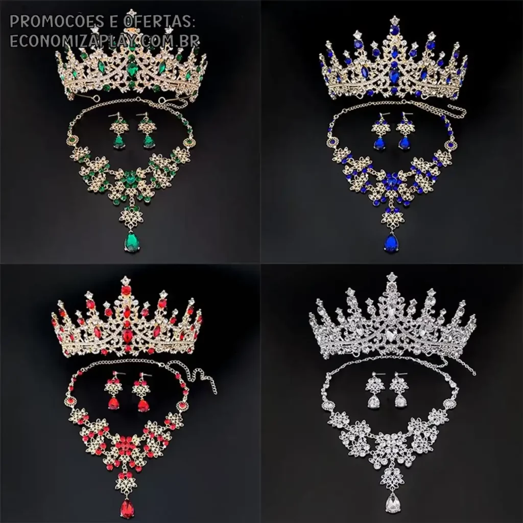 Nova Coroa De Noiva De Três Peças Conjunto De Brincos De Colar De tiara De Acessórios De Vestido