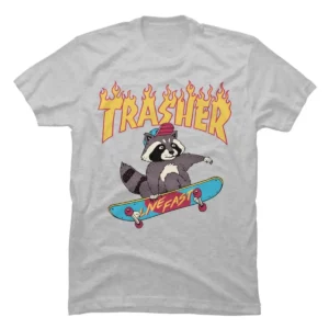 Camisa Camiseta Básica Unissex Trasher Raccoon Skateboard