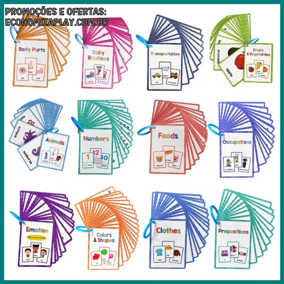 12 Temas 205 Cartões Flash Cards Em Inglês Para Crianças Bebês Palavras De Aprendizagem Ajudas Ao Ensino Brinquedos Educacionais Montessori