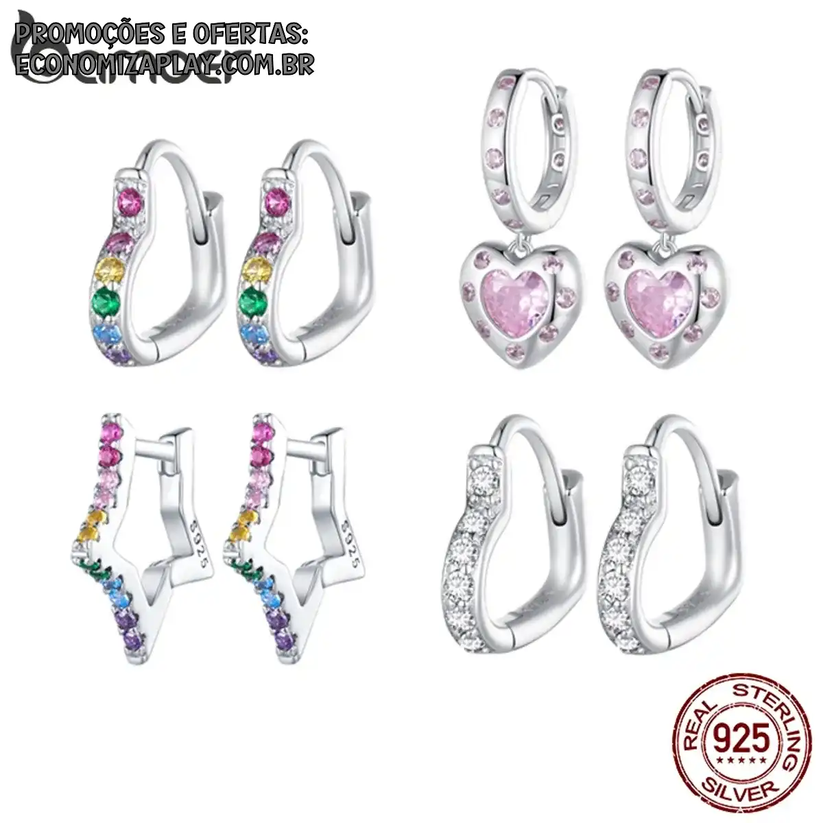 Prata Bamoer 925 Sterling Simples Coração Colorido EBrincos Estrela Jóias De Moda Para Mulheres Em Presentes De Aniversário