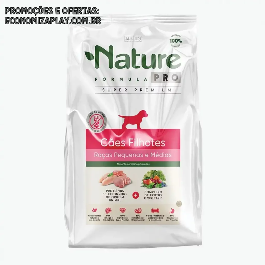 Nature Pró Cães Filhotes de Raça Pequena e Média 25kg Ração Alinutre Super Premium para Cachorro Filhote