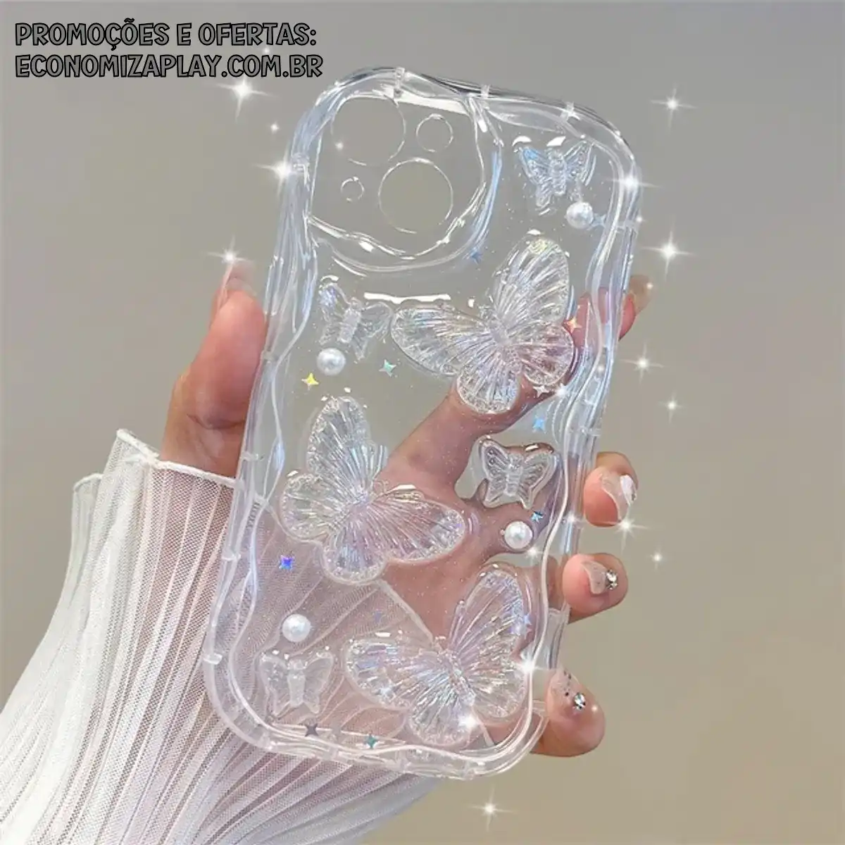 Glitter 3D Flor Bling Pearl Butterfly Estojo Transparente Para iPhone 15 14 Pro Max 13 12 11 X Xs XR 8 7 Mais Traseiro
