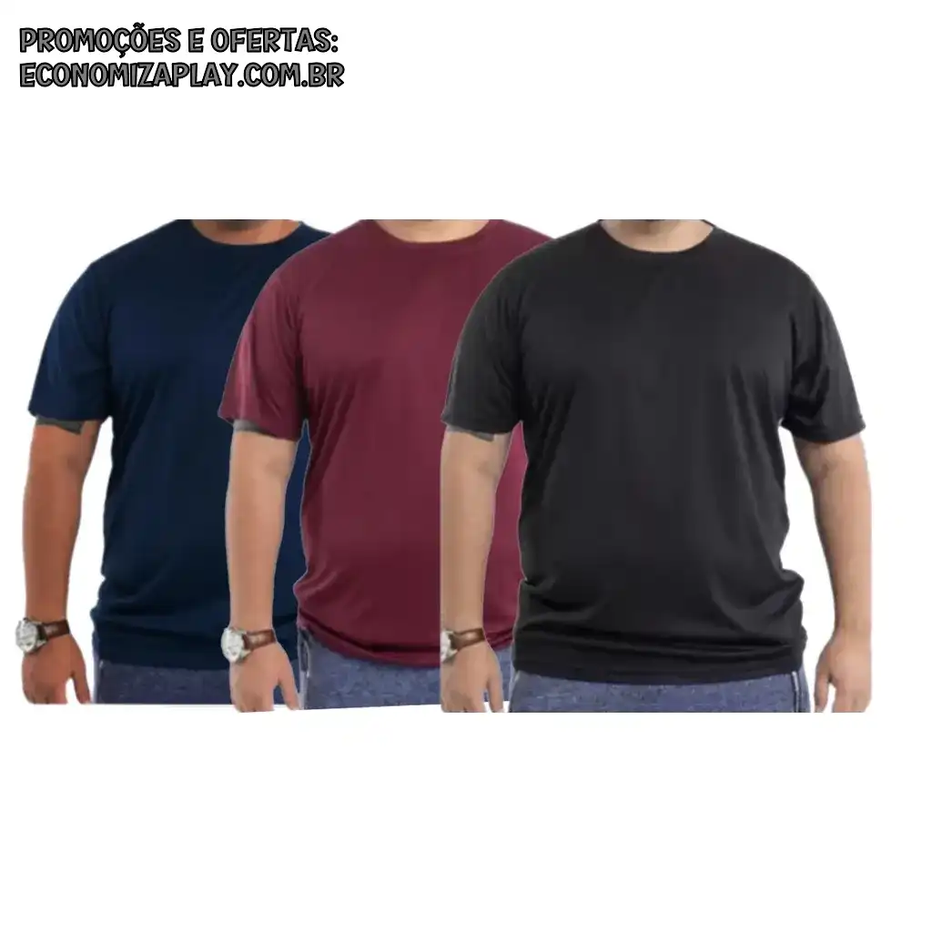 kit 3 Camiseta Plus Size Dry Fit Masculina Treino Academia Esportes Exercícios Corrida