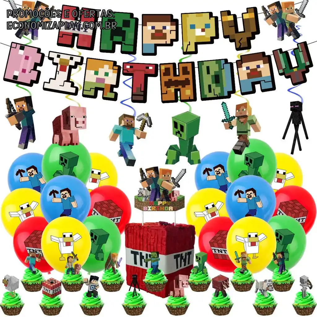 Minecraft Cartoon Play Time Tema Festa De Decoração Suprimentos Para Aniversário Infantil Favor