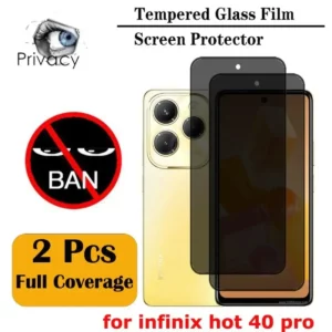 2 Pcs Película Privacidade infinix Hot 40 Pro Free Fire Privacy De Vidro Temperado AntiEspionagem Cobertura Total Pelicula Para 40i Smart 8 4G 5G Protetor De Tela De Câmera Lente Flim