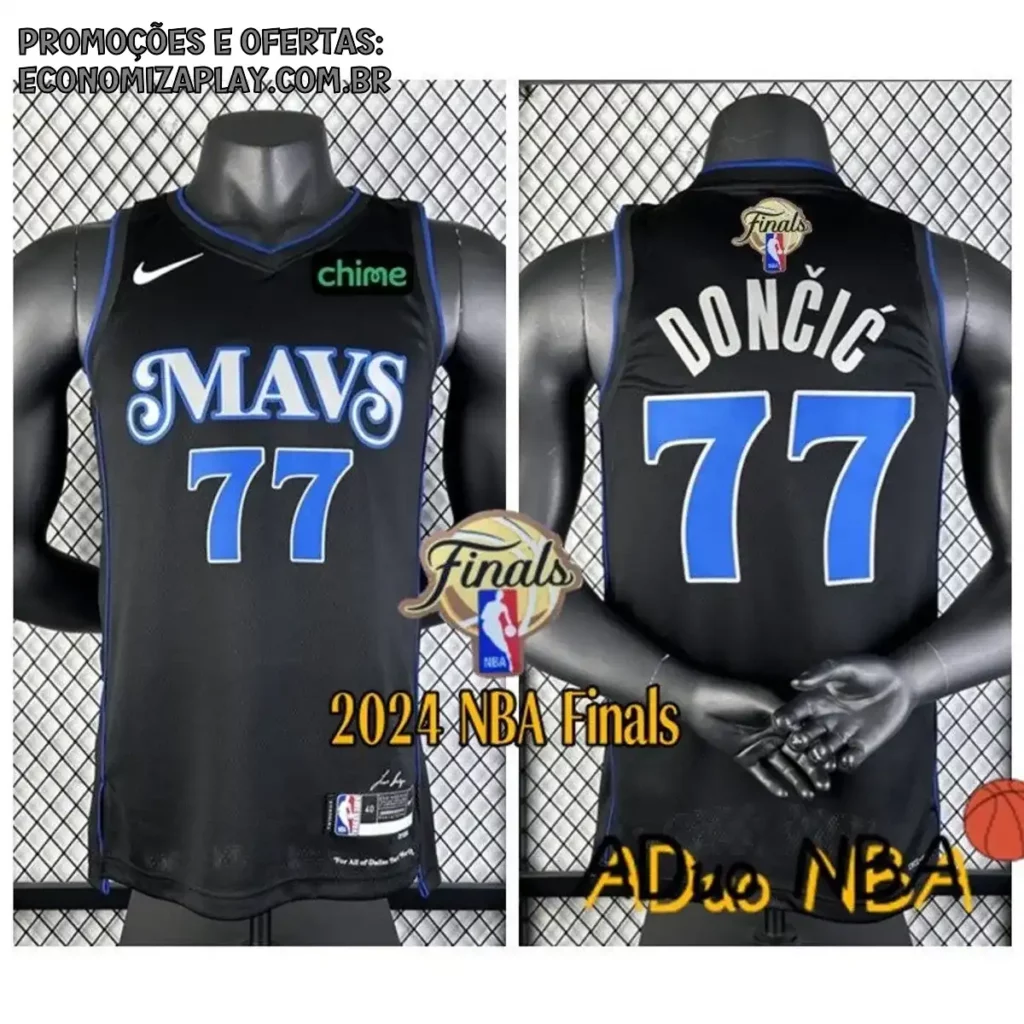 2024 NBA Finals Hot pressed Dallas Mavericks Luka Doni 77 Black Swingman City Edition de Basquetebol Jersey