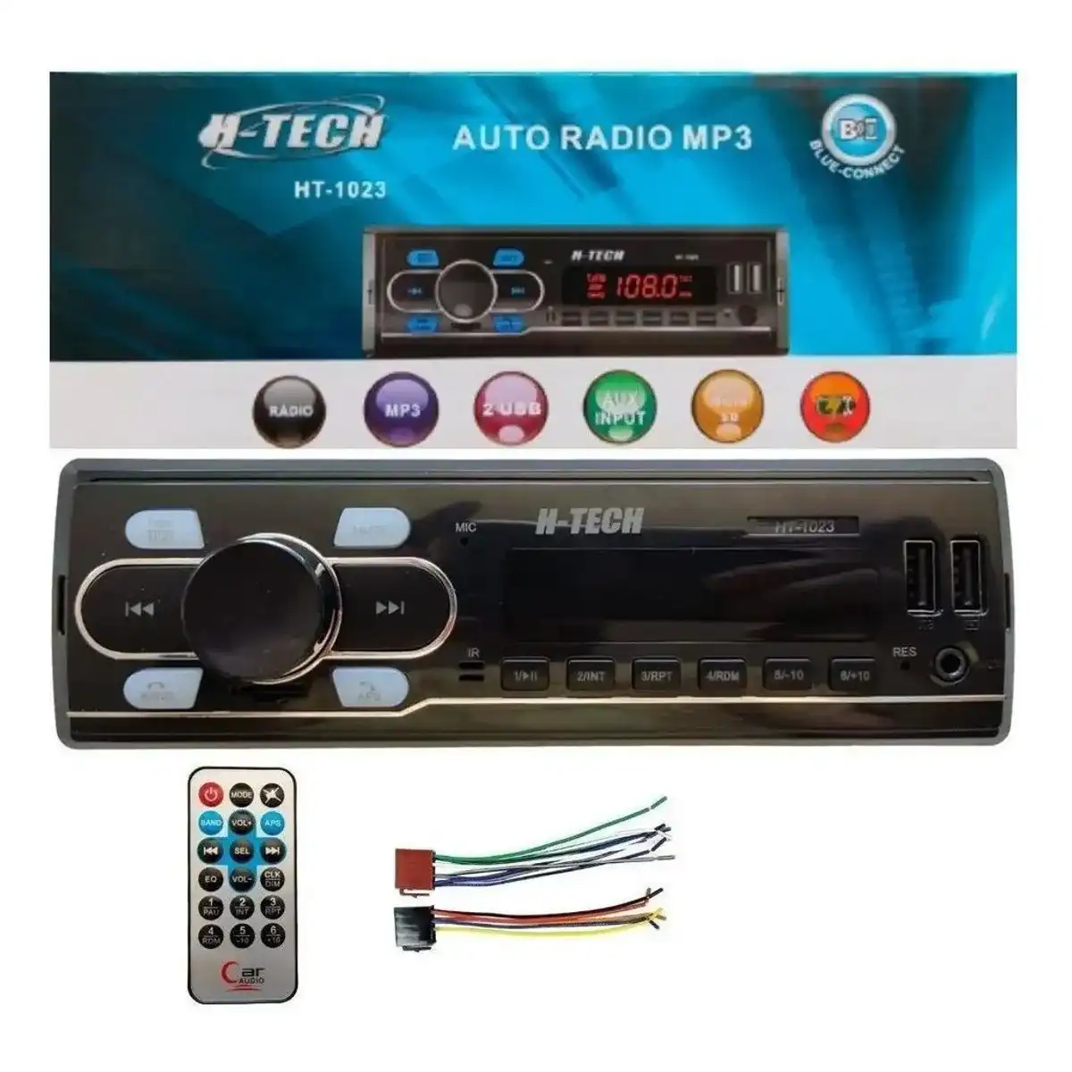 Rádio Automotivo Bluetooth Usb Controle Remoto HTech