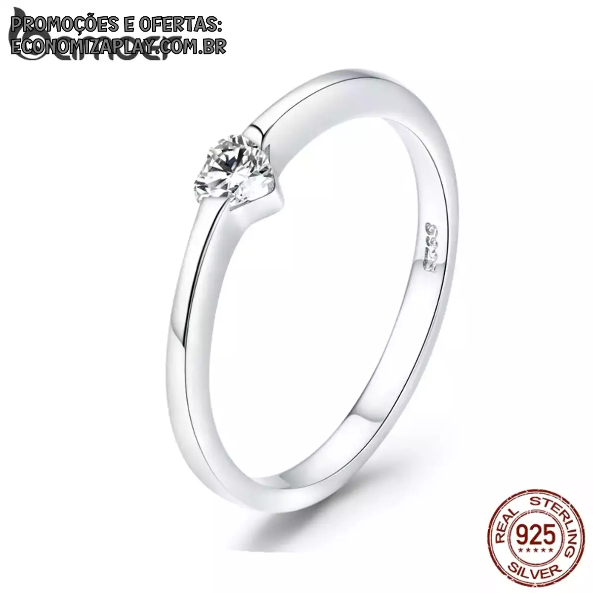Bamoer Coração Simples Anéis De Casamento Com Pedra Brilhante Para As Mulheres 925 Prata Esterlina SCR450