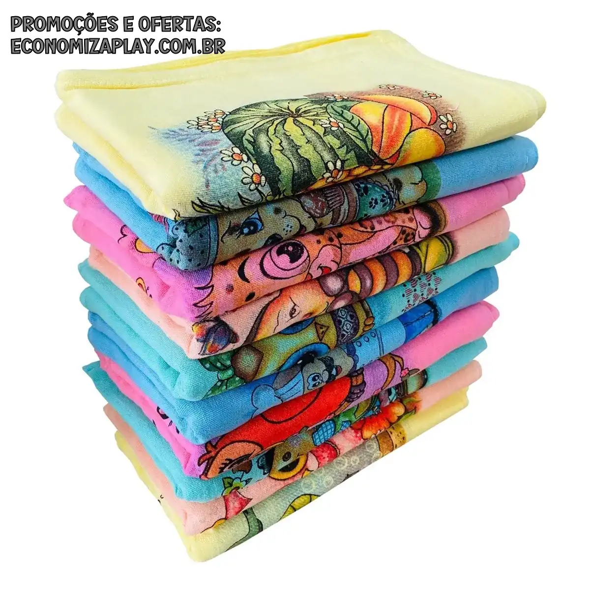 Pano De Prato Color Estampado Kit Com 10 Peças