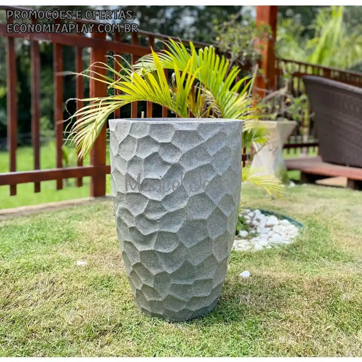 Vaso para plantas Decorativo Moderno 41x30cm em Polietileno Coluna Pedra Luxo