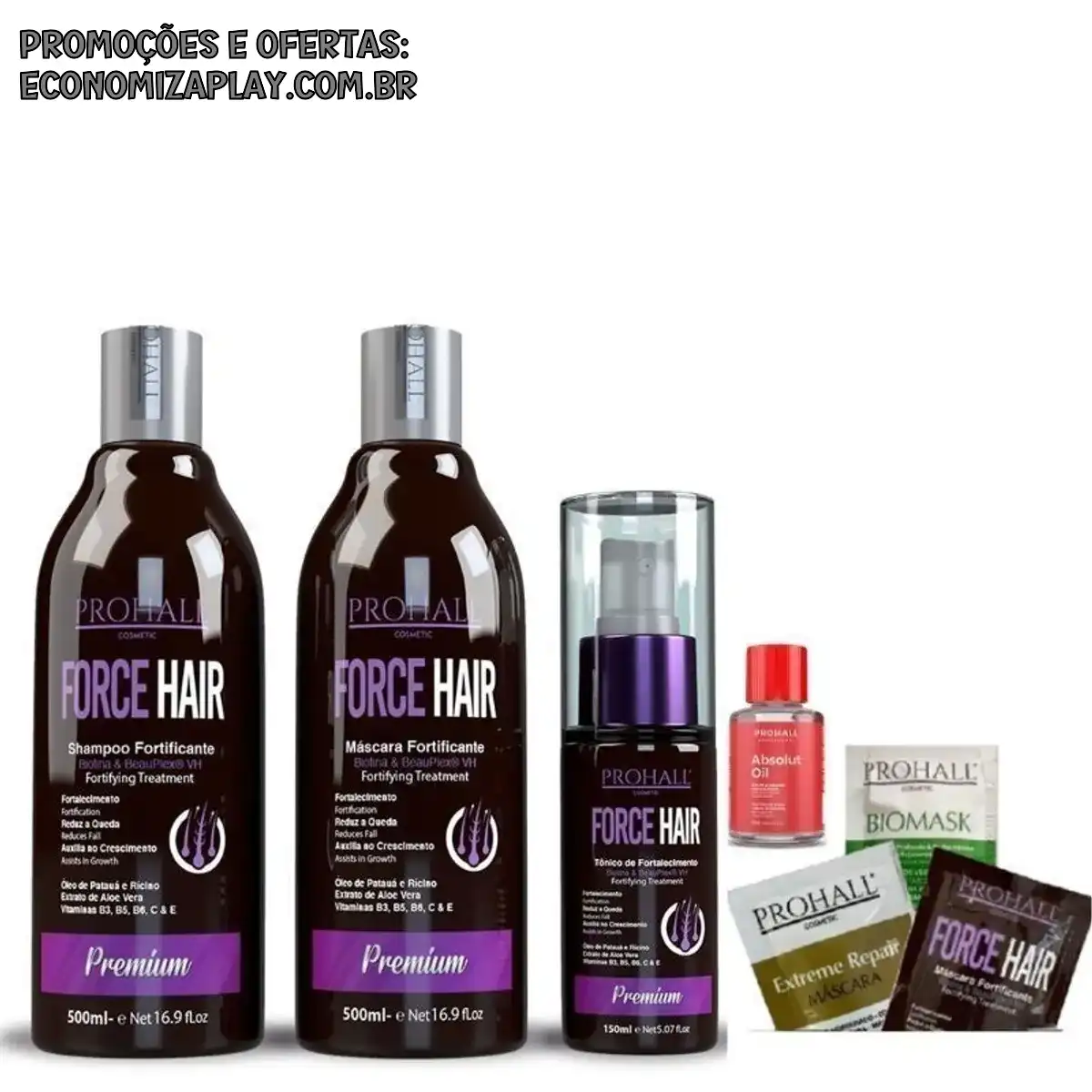 Prohall Force Hair Crescimento Fortalecimento AntiQueda Rícino