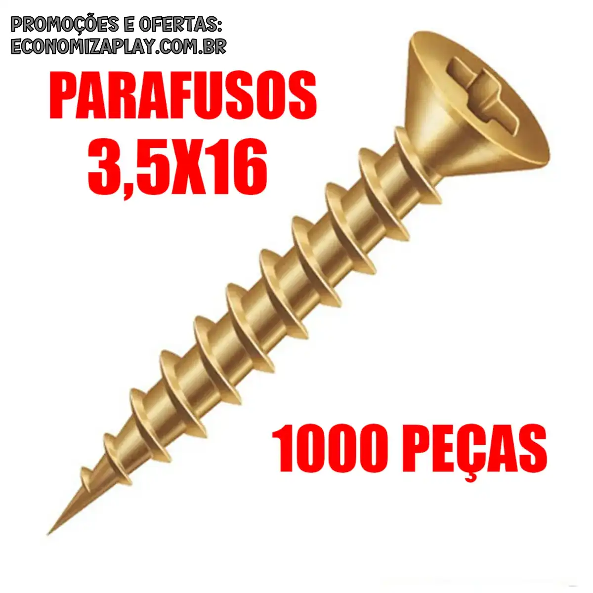 Parafuso Chipboard Chata Para Madeira 35x16 Cx 1000 Peças