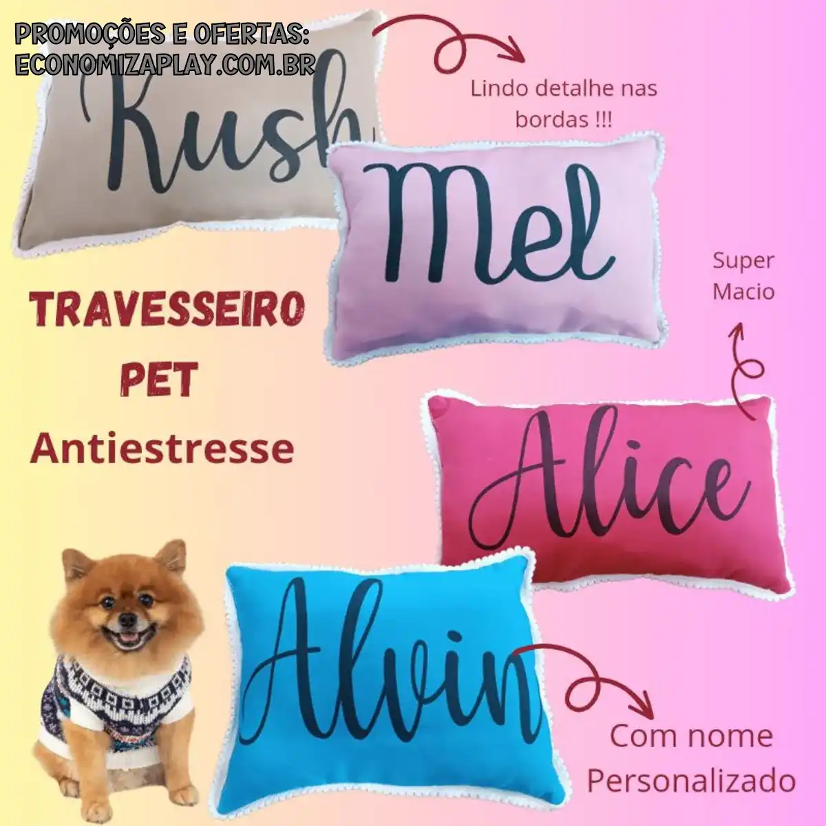 Travesseiro para Pet com Nome Personalizado Travesseiro Antiestresse