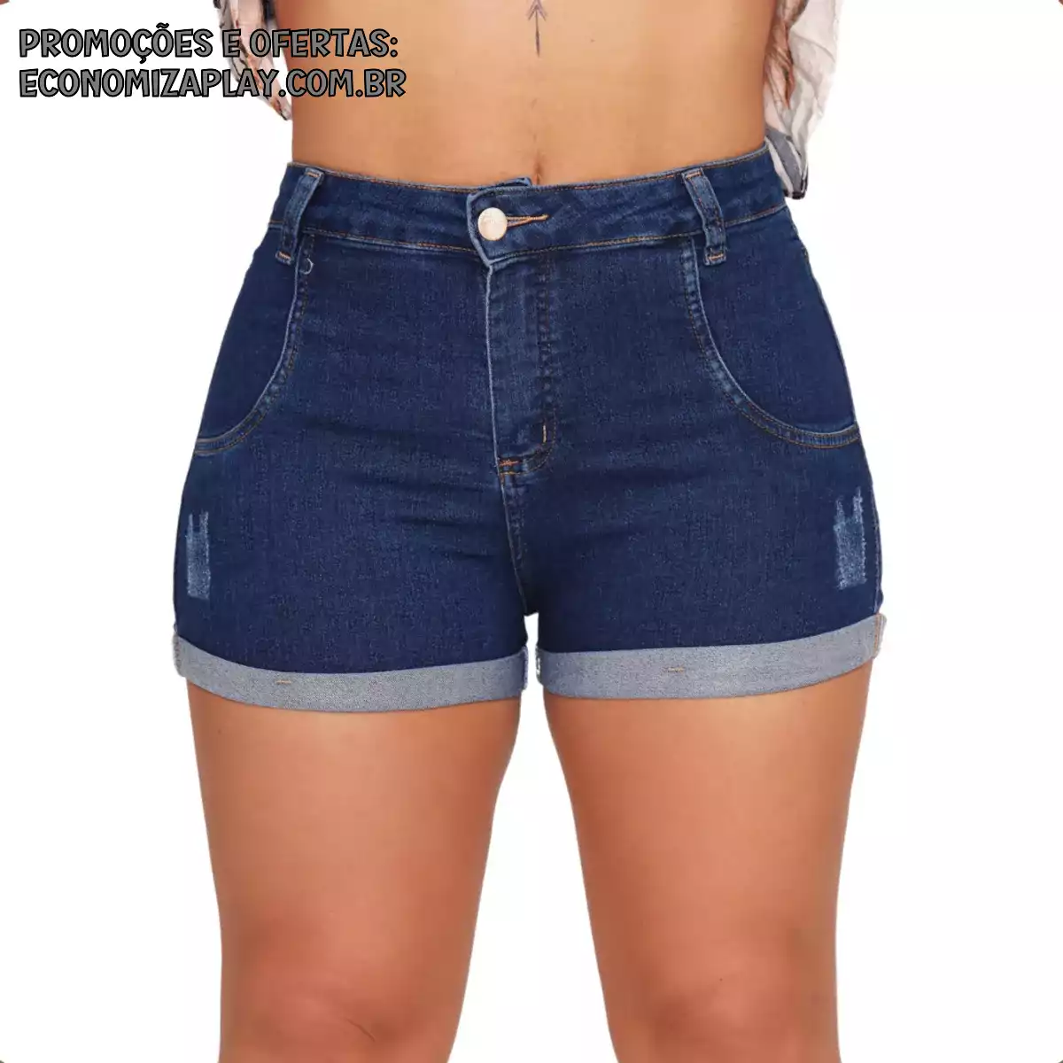 Short Jeans Feminino Com Lycra Cintura Alta Shorts Levanta Bumbum Destroyed Lvagem Escura Hot Pants