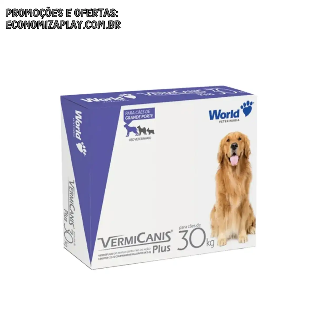 Vermífugo Vermicanis 24g Cães 30Kg PET Caixa 2 Comprimidos World