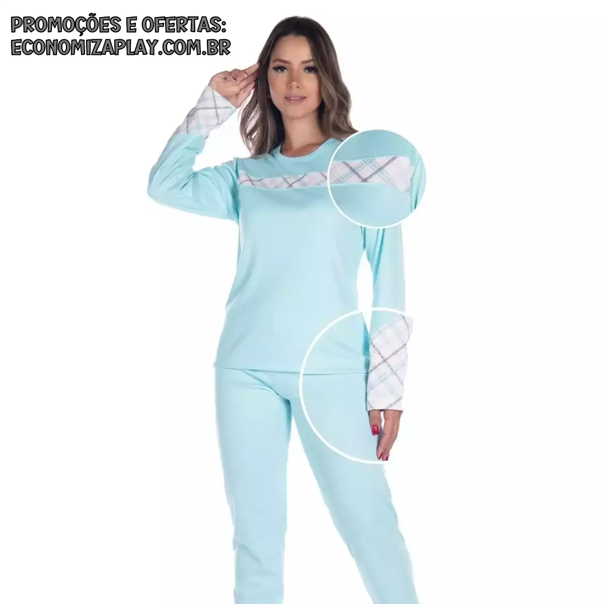 Conjunto Pijama De Inverno Feminino Peluciado Fechado e Estampado Longo Canelado Super Confortavel