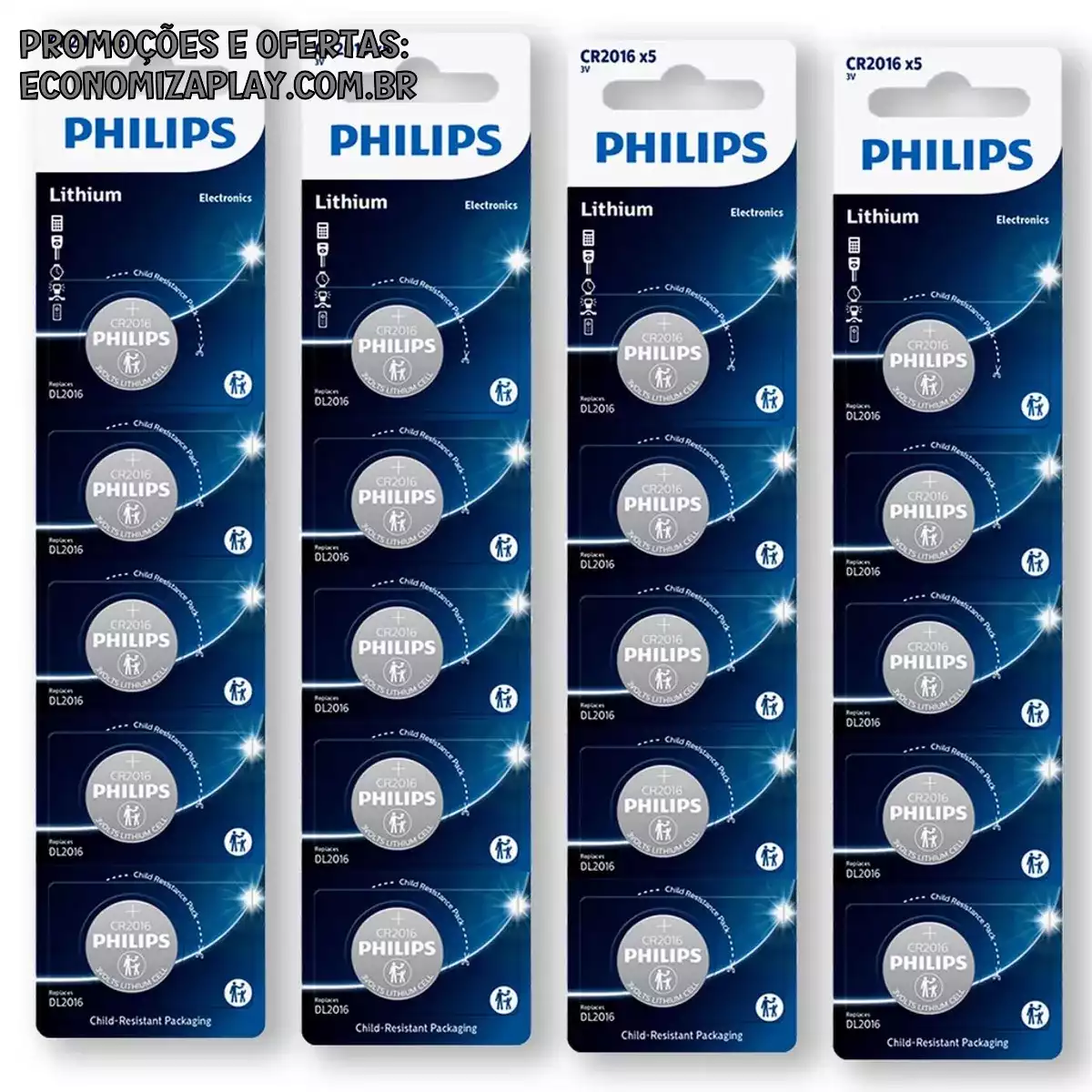 Pilha CR2016 3V Philips Bateria Moeda kit 20 unidades