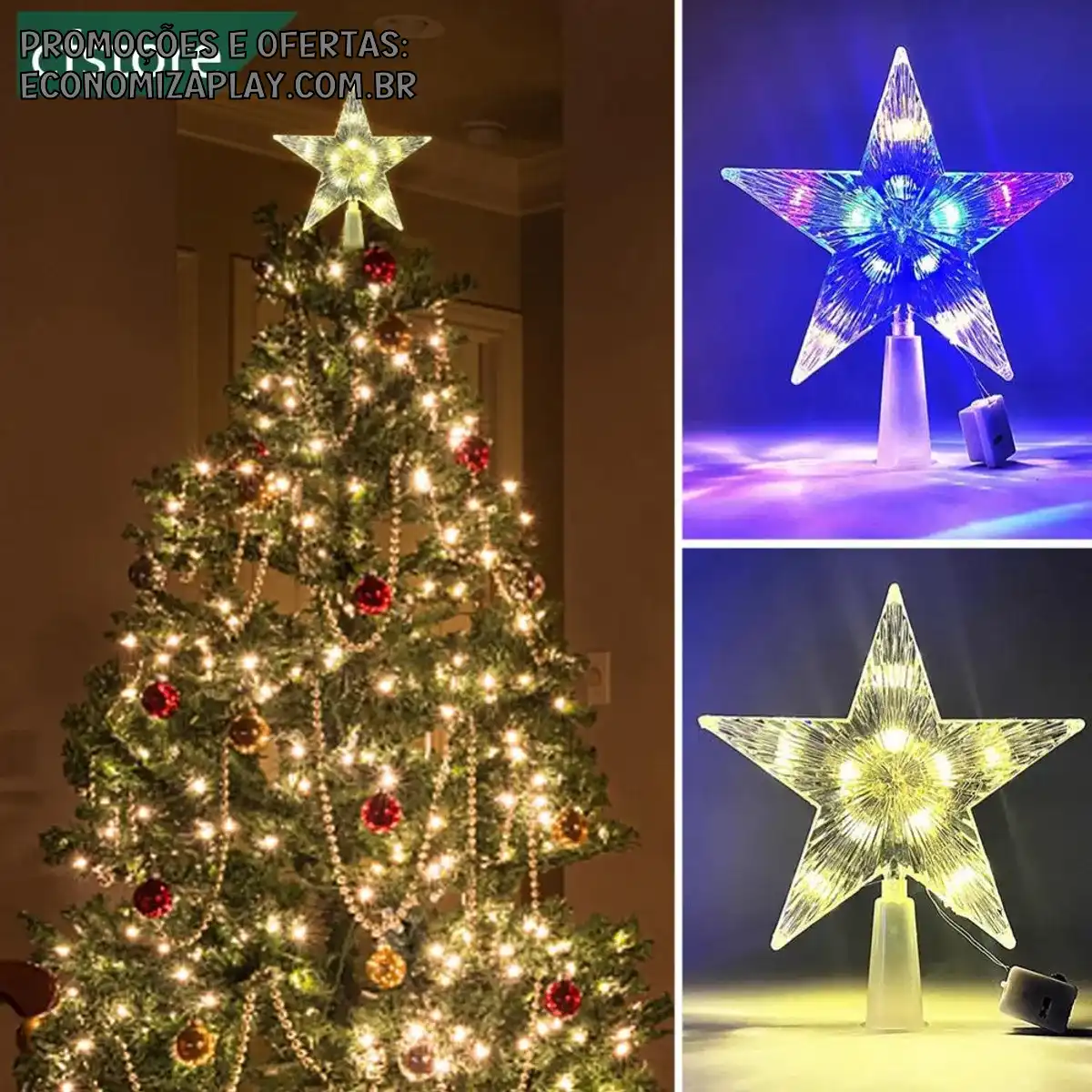 CFSTORE 15cm Árvore De Natal Brilhante Topper Xmas Tree Estrela Transparente Com LED Decorações Para Casa Ornamentos Navidad Props O1P6