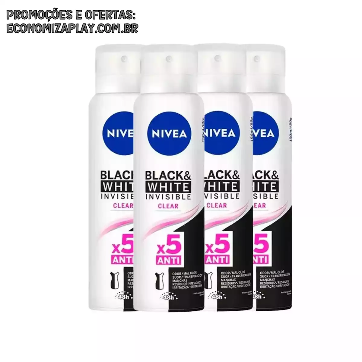 Kit Desodorante Aerosol Nivea Invisible Black White Clear 150ml 4 Unidades