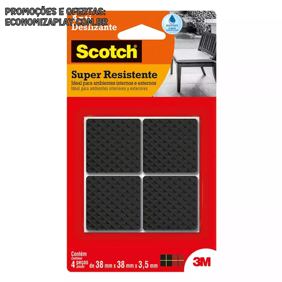 Protetor antideslizante Scotch quadrado preto Extra Grande 4 unidades 3M