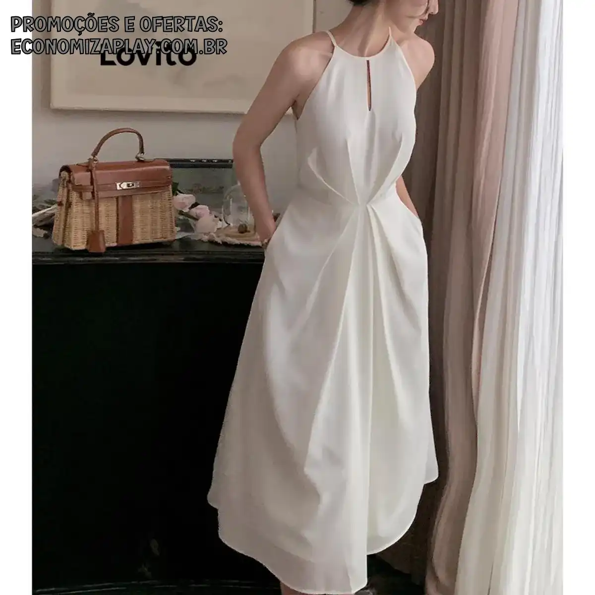 Lovito Elegante Vestido Feminino Liso com Cut Out LNE43210