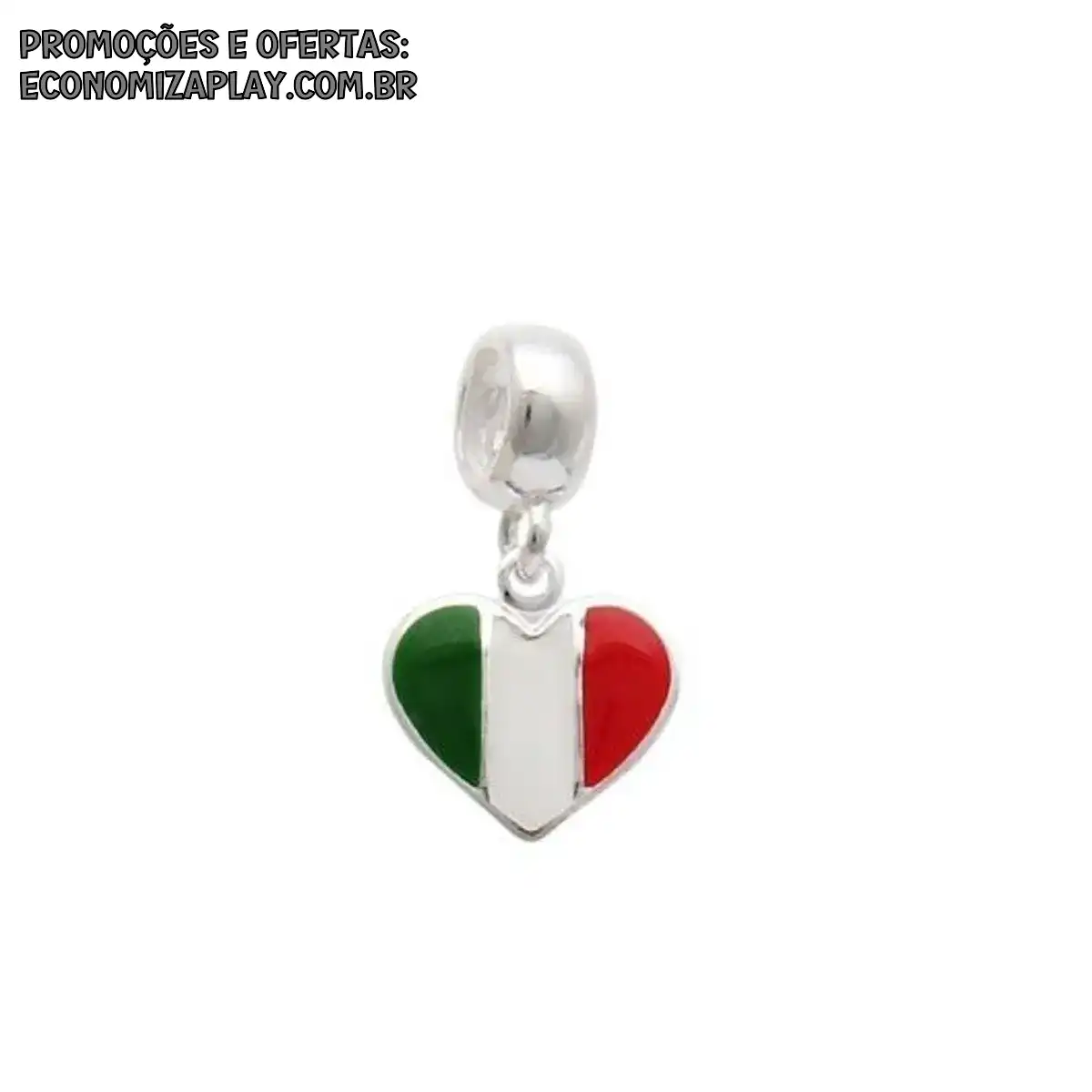 Berloque bandeira Itália em formato de coração prata 925